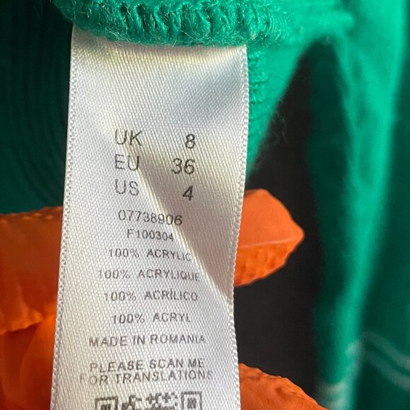 ASOS Green Striped Cropped V-Neck Sweater | Size Small | Acrylic Knit - Picture 3 of 3